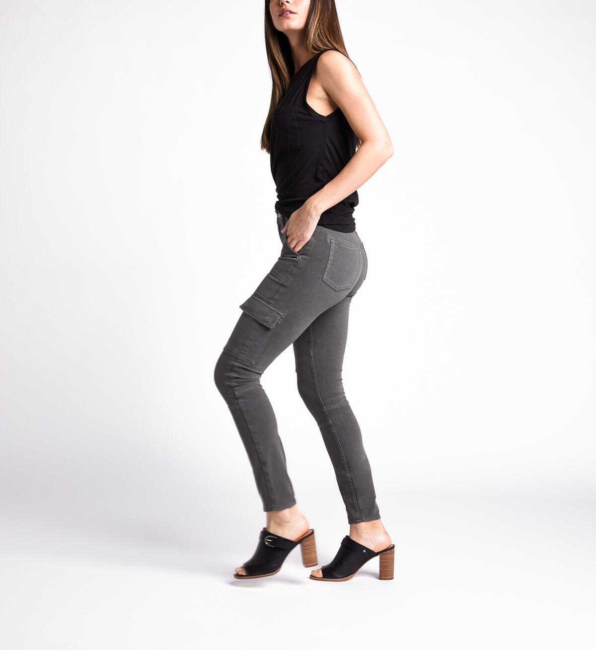Cargo Mid Rise Skinny Leg Jeans, Army, hi-res image number 2