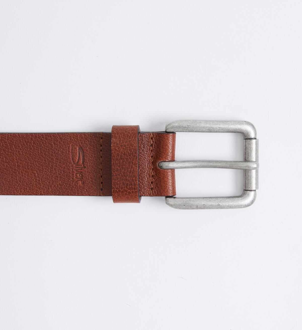 Pebbled Brown Leather Men's Belt, Brown, hi-res image number 0