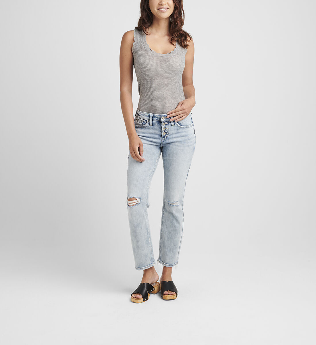 Suki Mid Rise Straight Crop Jeans Front