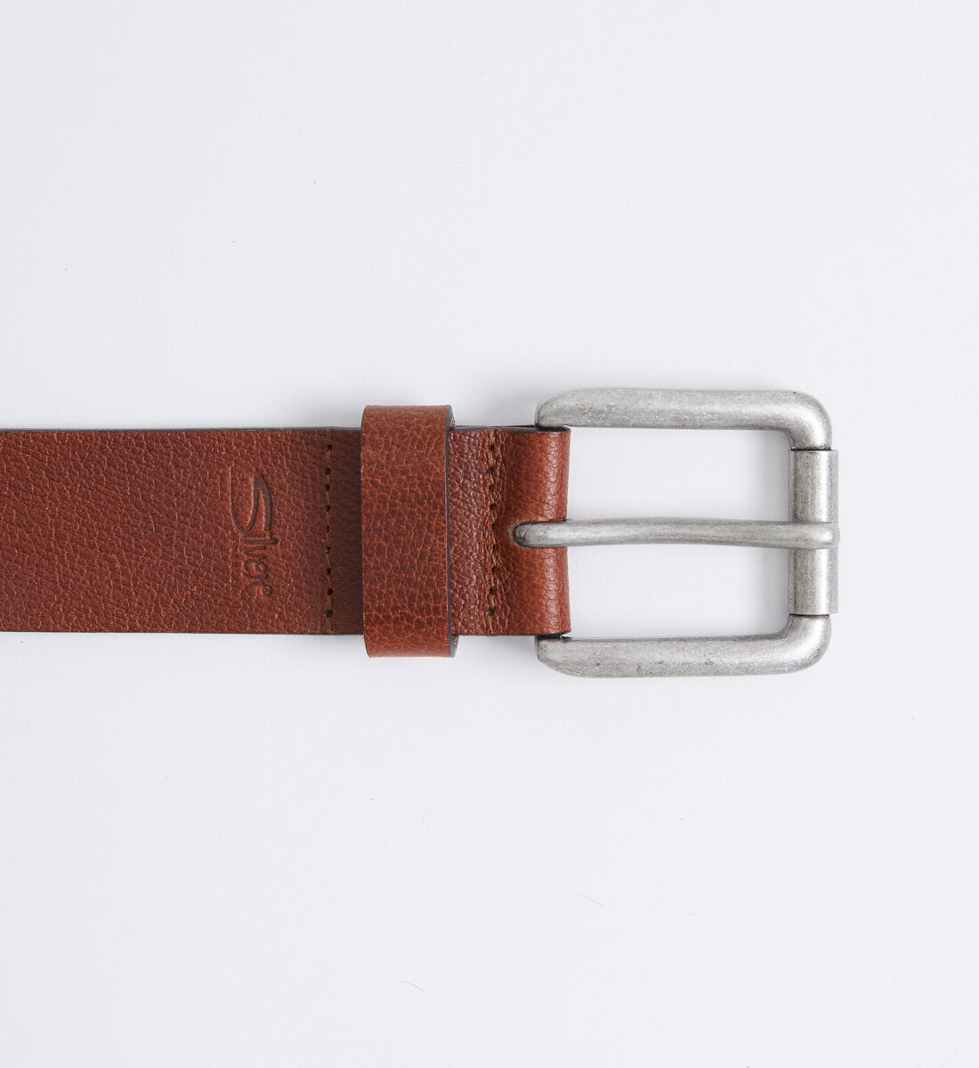 Pebbled Brown Leather Mens Belt Front