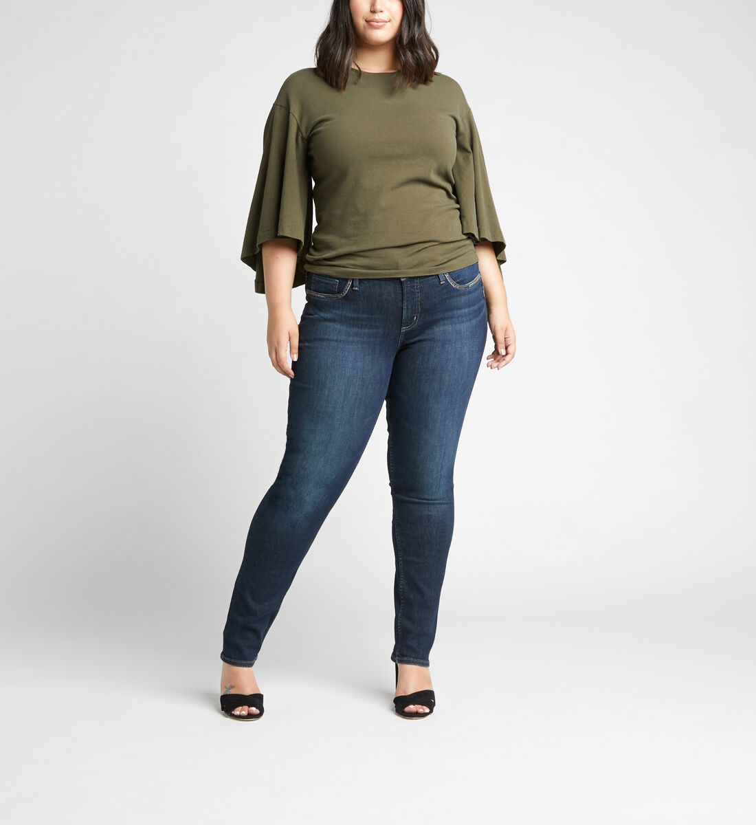 Elyse Mid Rise Straight Jeans Plus Size,Indigo Front