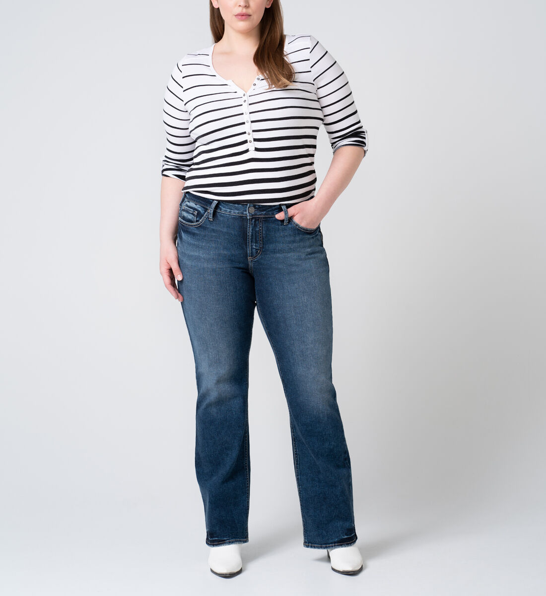 Suki Mid Rise Slim Bootcut Jeans Plus Size Front