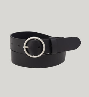 Womens Heavyweight Genuine Leather Belt With Circle Center Bar Buckle