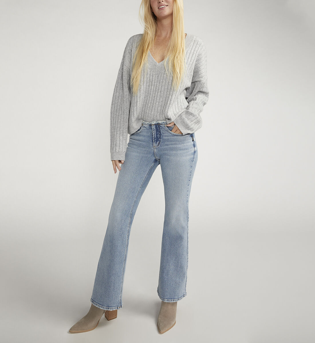 Silver top jeans flare