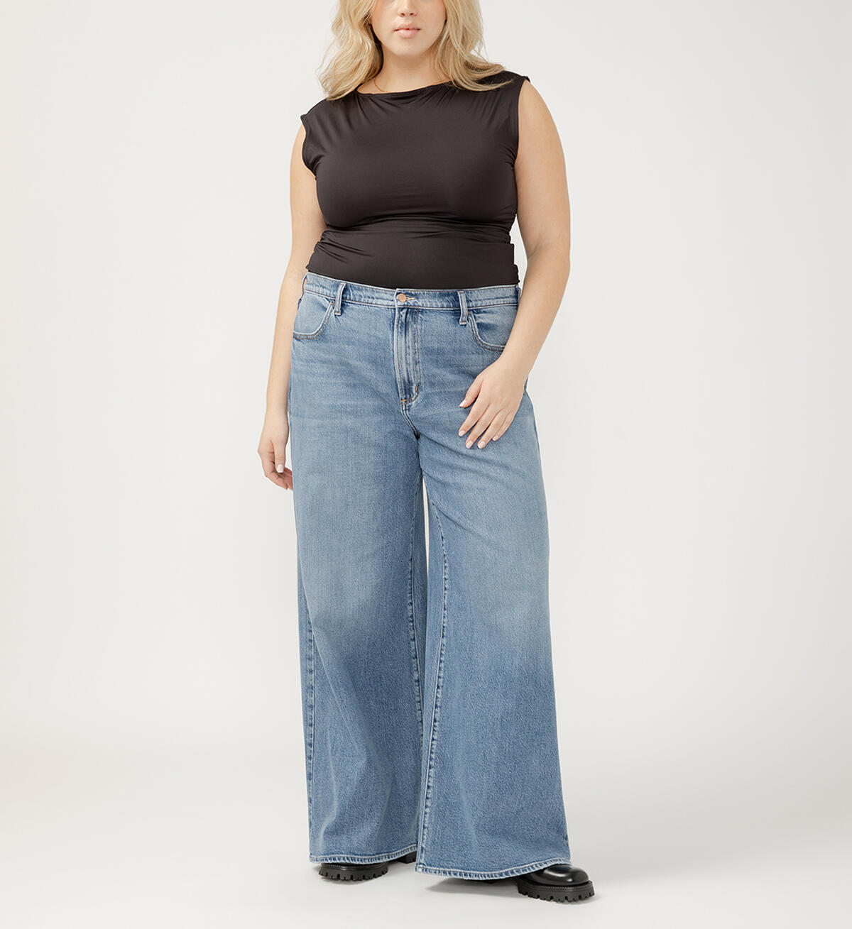 Highly Desirable High Rise Ultra Wide Leg Jeans Plus Size, , hi-res image number 0