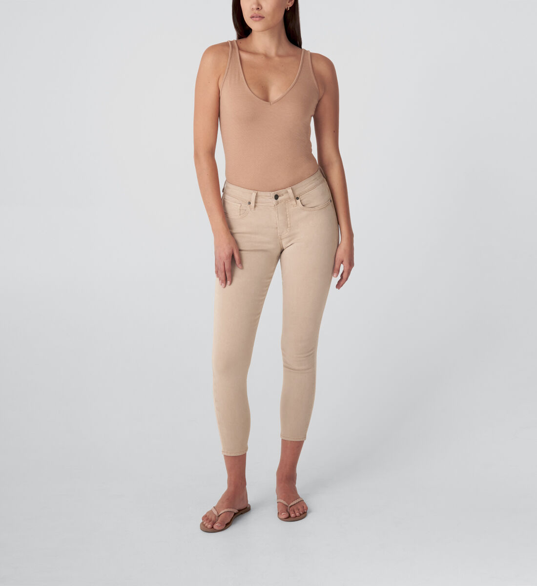 Most Wanted Mid Rise Skinny Jeans,Tan Front