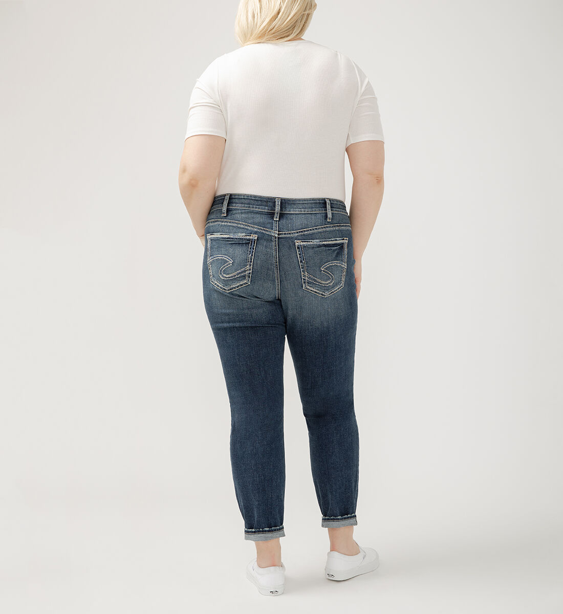 Buy Boyfriend Mid Rise Slim Leg Luxe Stretch Jeans Plus Size for USD 84.00 Silver Jeans US New