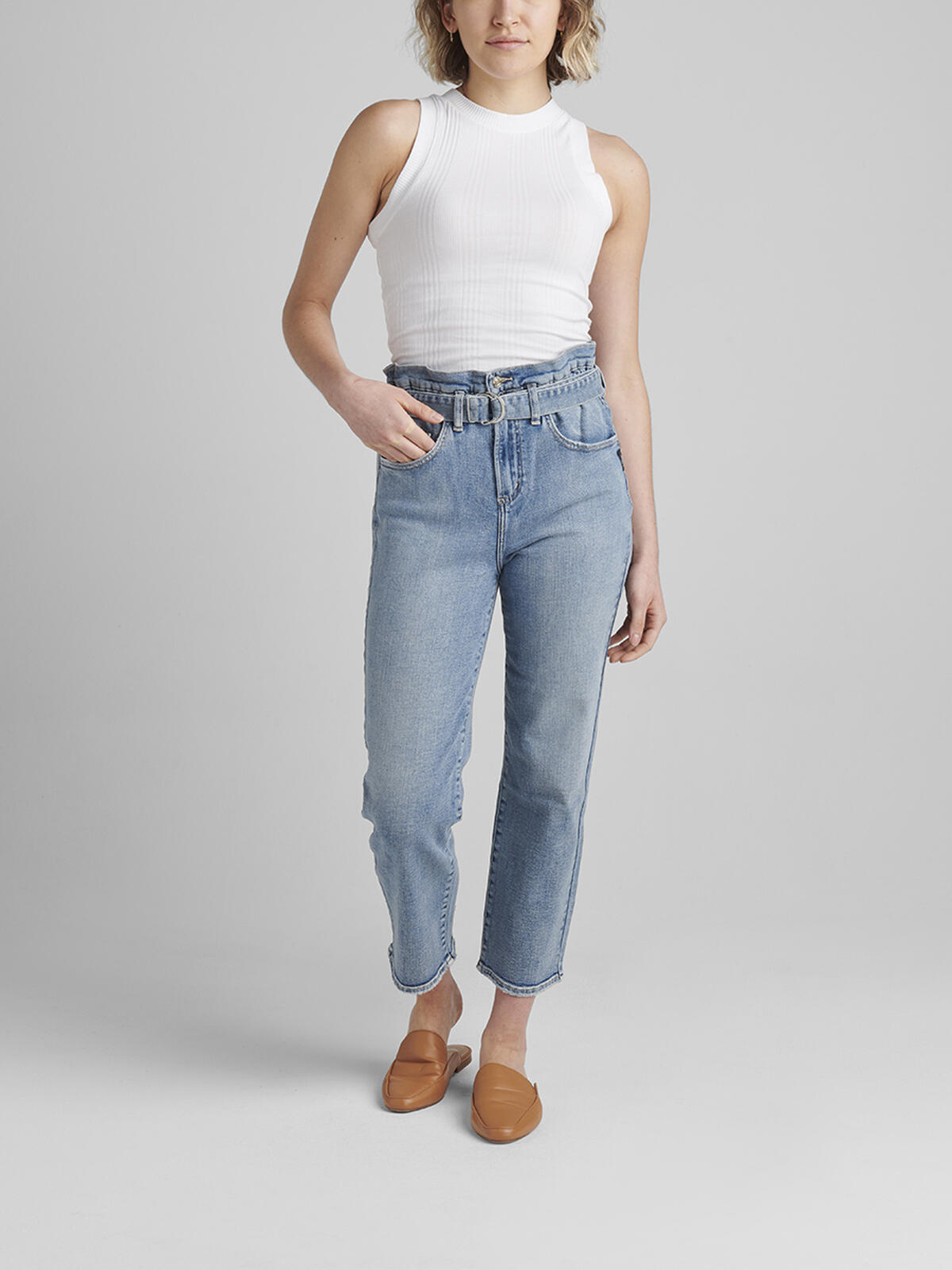 Paper Bag High Rise Straight Crop Jeans, , hi-res image number 0