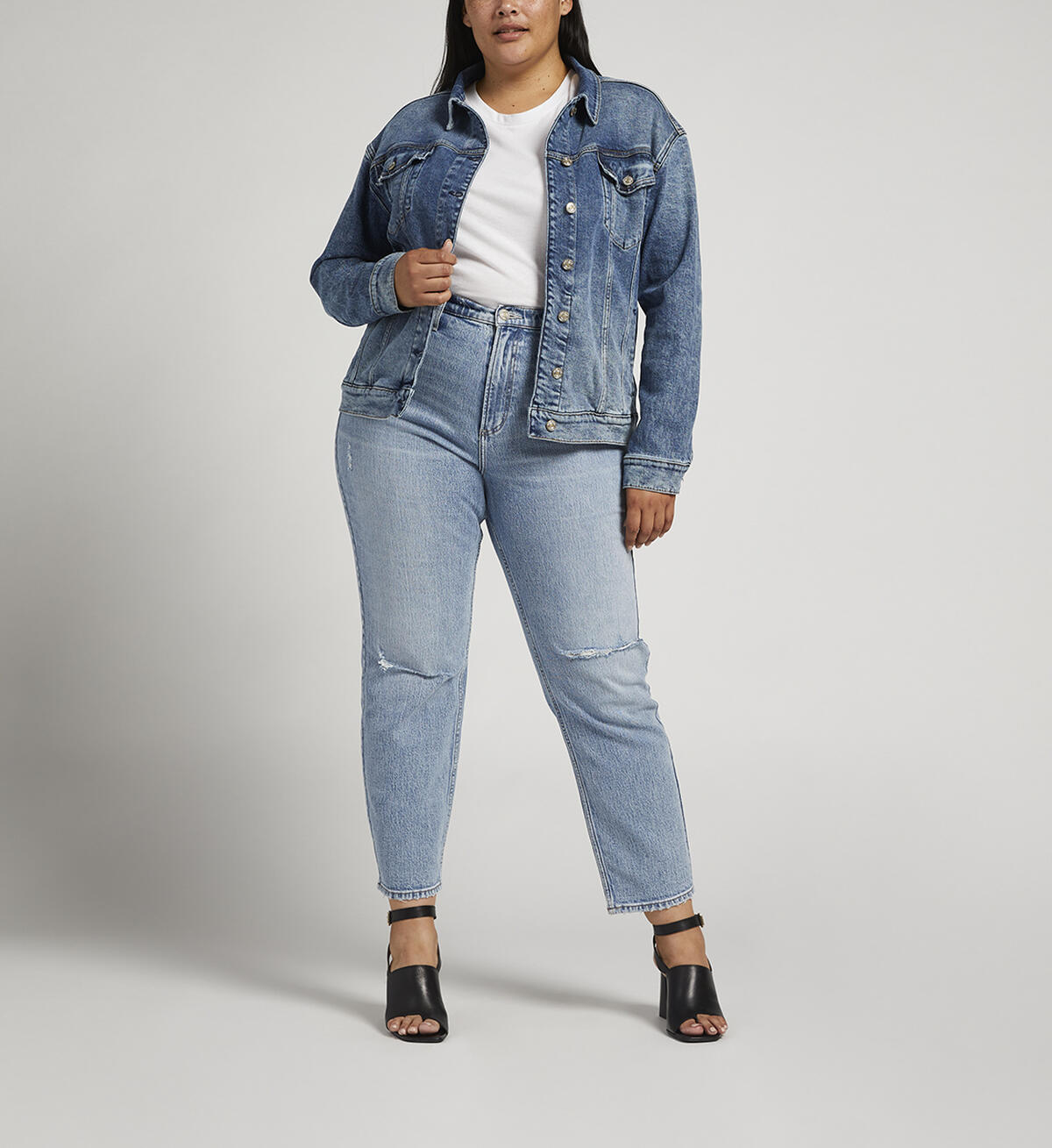 Denim Trucker Jacket Plus Size, Indigo, hi-res image number 0