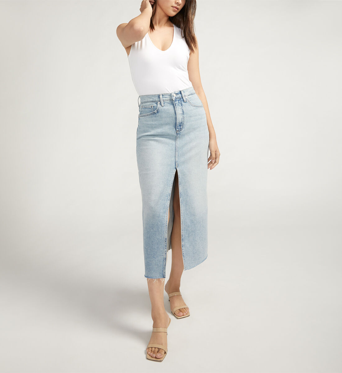 White jean skirt midi outlet