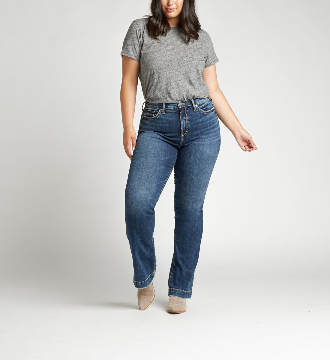 Silver Jeans Co Womens Plus Size Calley Curvy Fit Super High Rise Slim Bootcut Jeans