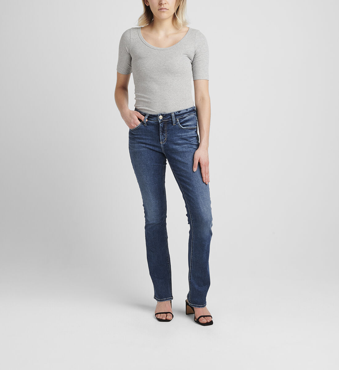 Buy Elyse Mid Rise Slim Bootcut Jeans for USD 88.00 Silver Jeans