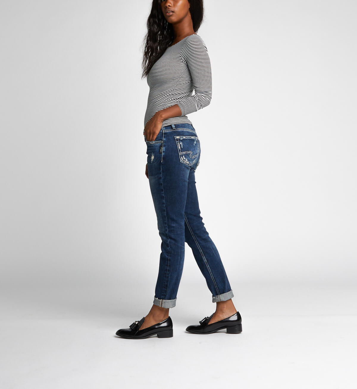 Boyfriend Slim Mid Rise Dark Wash, , hi-res image number 2