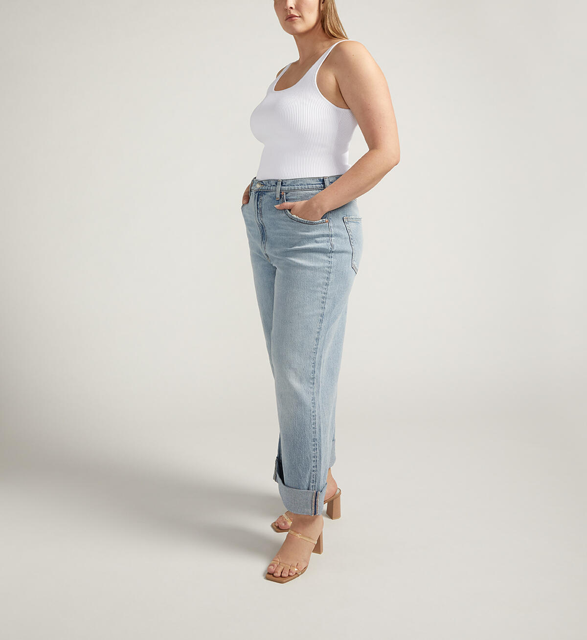 Baggy Mid Rise Wide Leg Cropped Jeans Plus Size, , hi-res image number 2