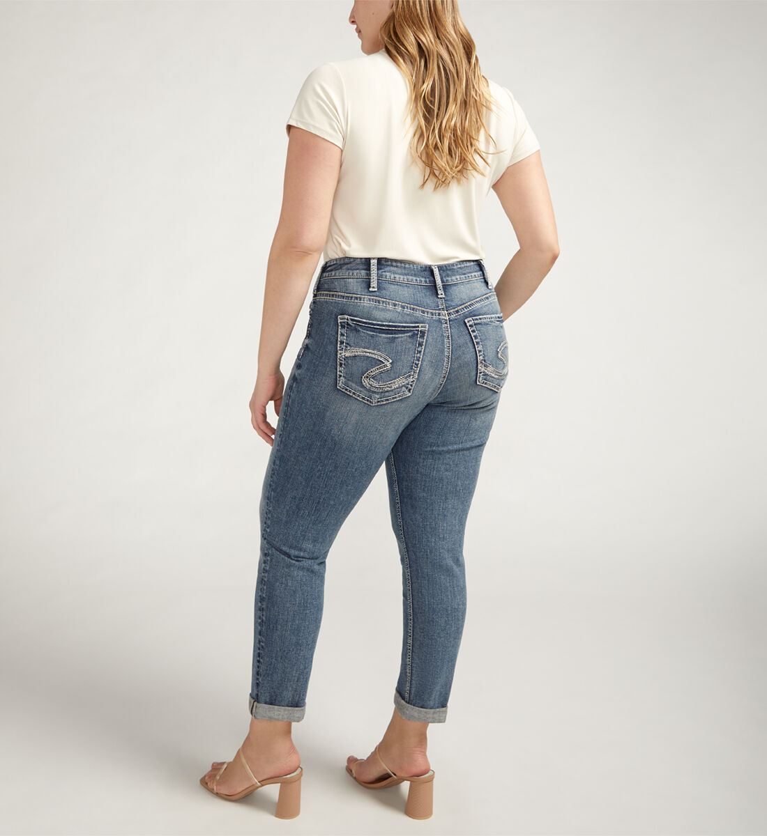 Buy Girlfriend Mid Rise Slim Leg Jeans Plus Size for USD 61.00 Silver Jeans US New