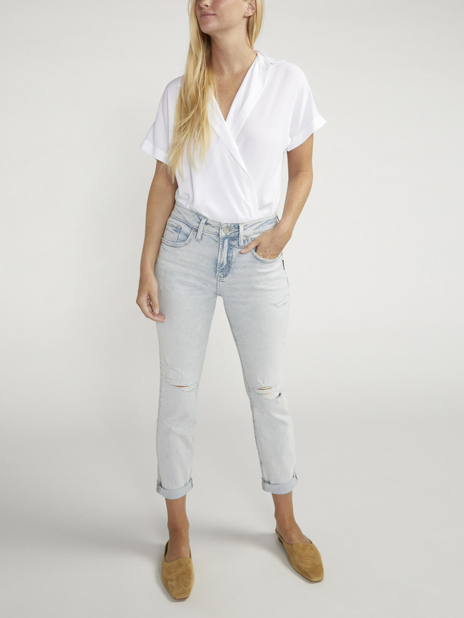 Silver Jeans Co. Jeans Boyfriend Gamba Slim – Vita Media, Denim Elasticizzato Indaco