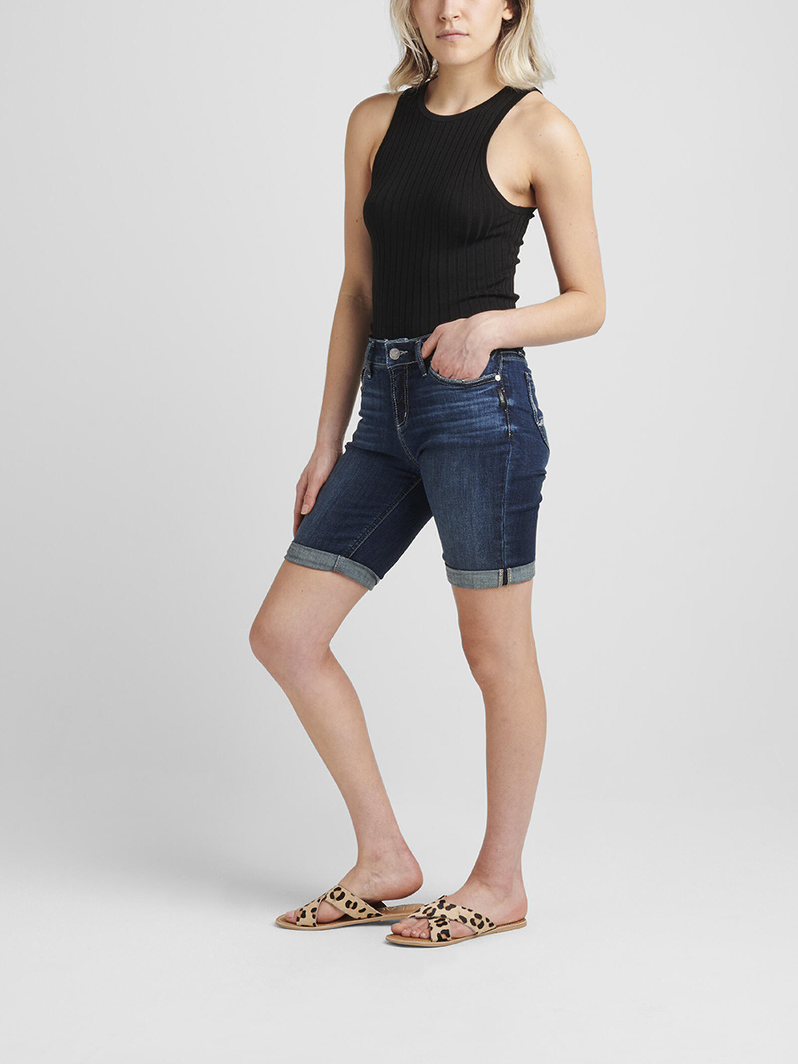 Buy Suki Mid Rise Bermuda Short for USD Silver Jeans