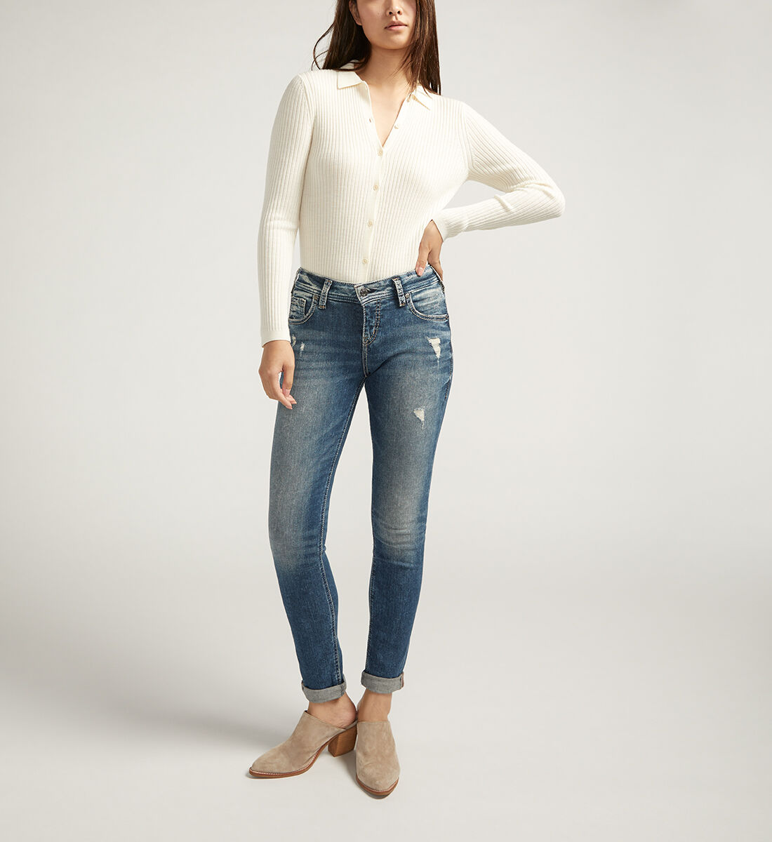 Silver top jeans girlfriend