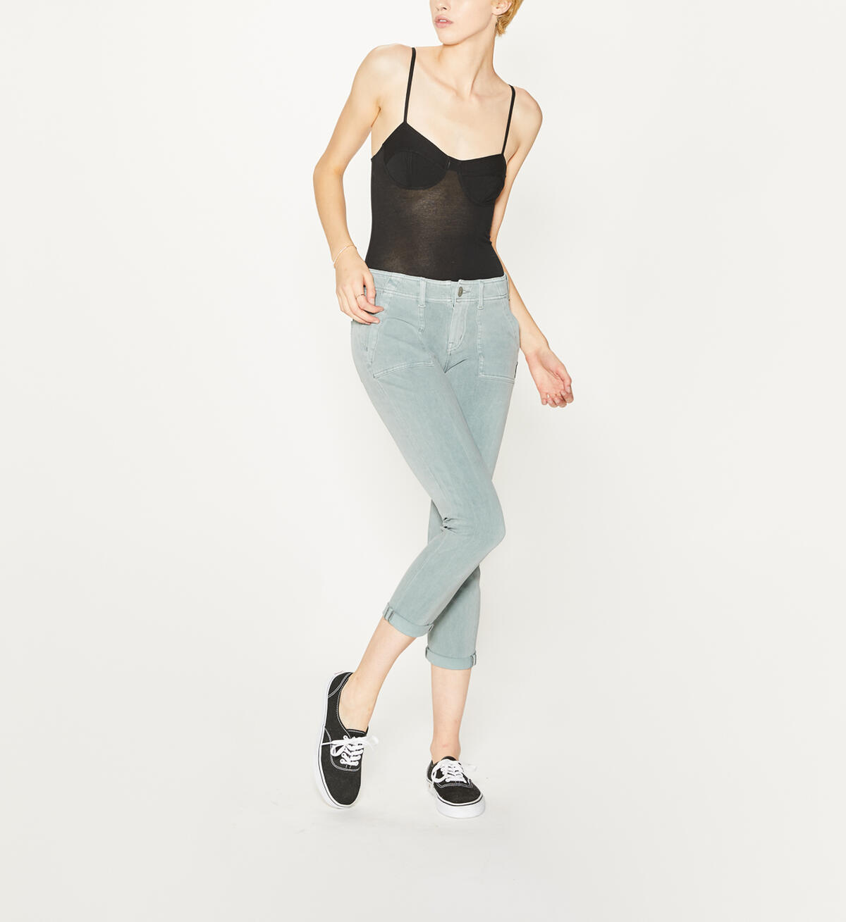 Utility Slim Crop Mid Rise Color Wash, Sage, hi-res image number 3
