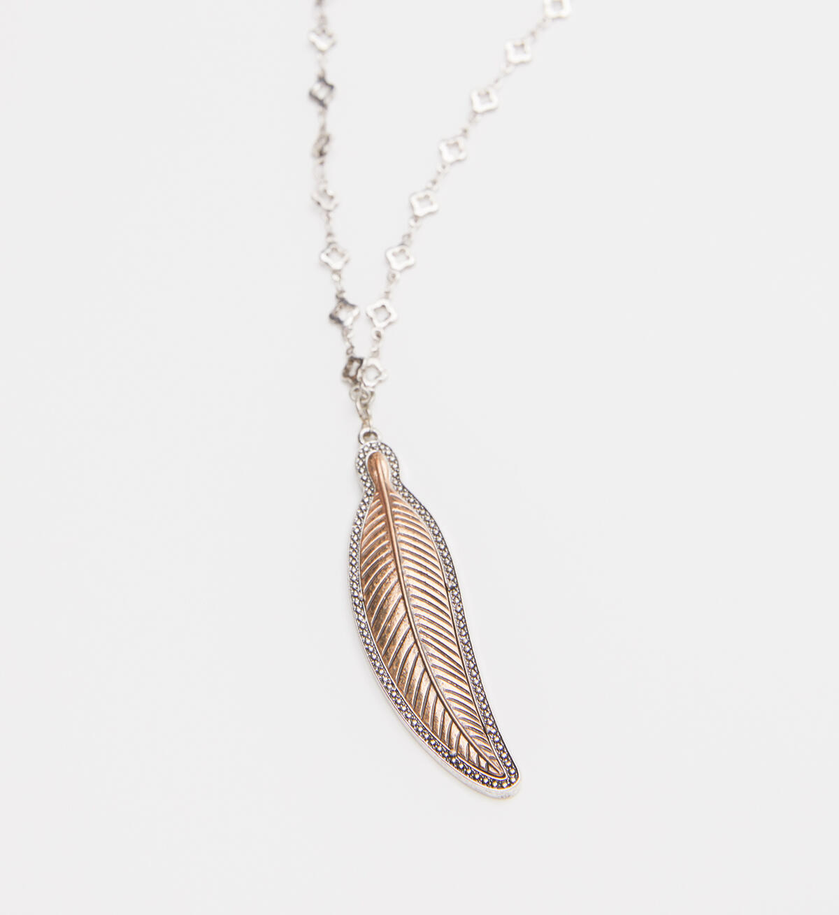 Silver-Tone Long Feather Necklace, , hi-res image number 1