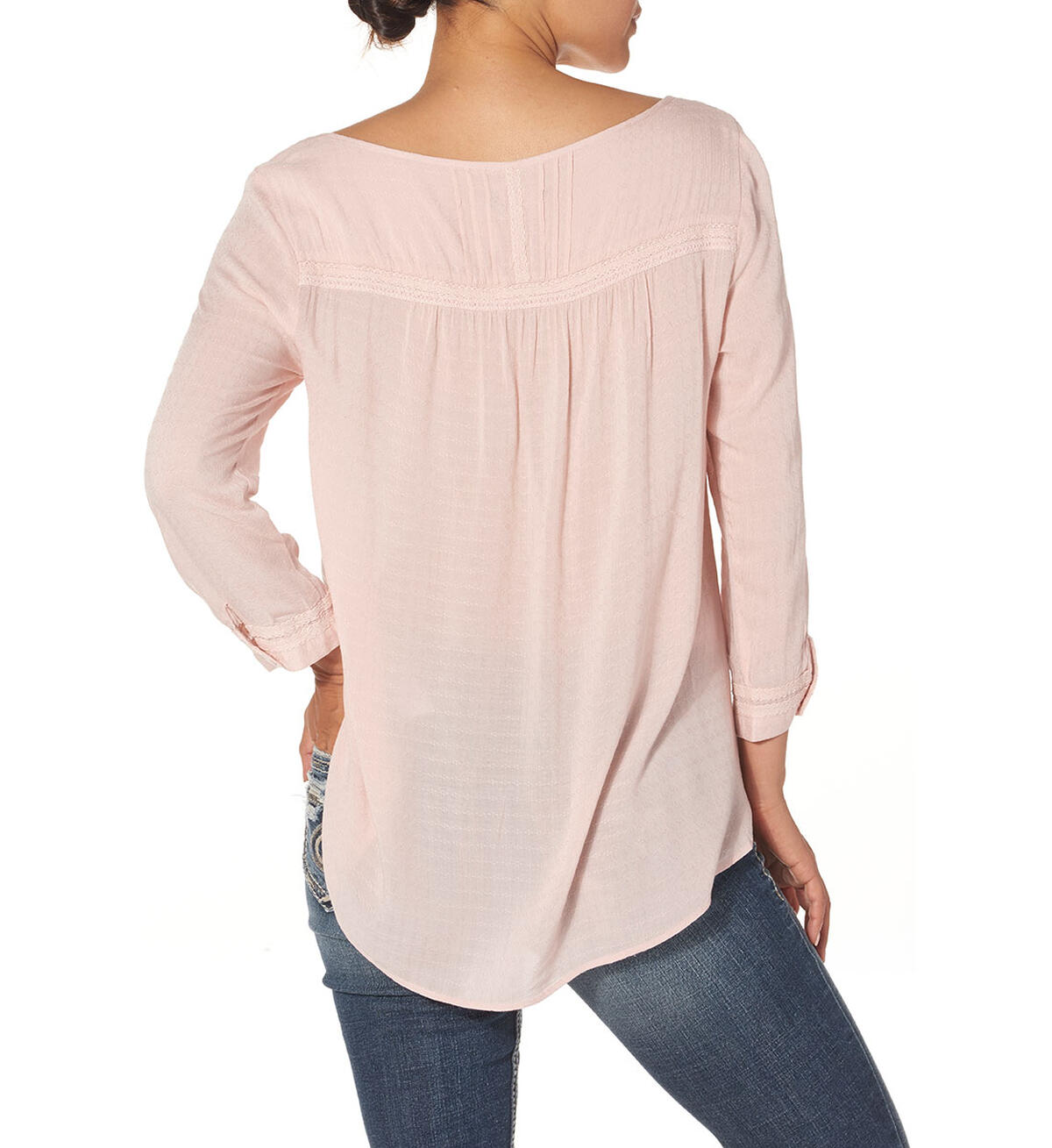 3/4 Sleeve Pleated Peasant Top, , hi-res image number 1