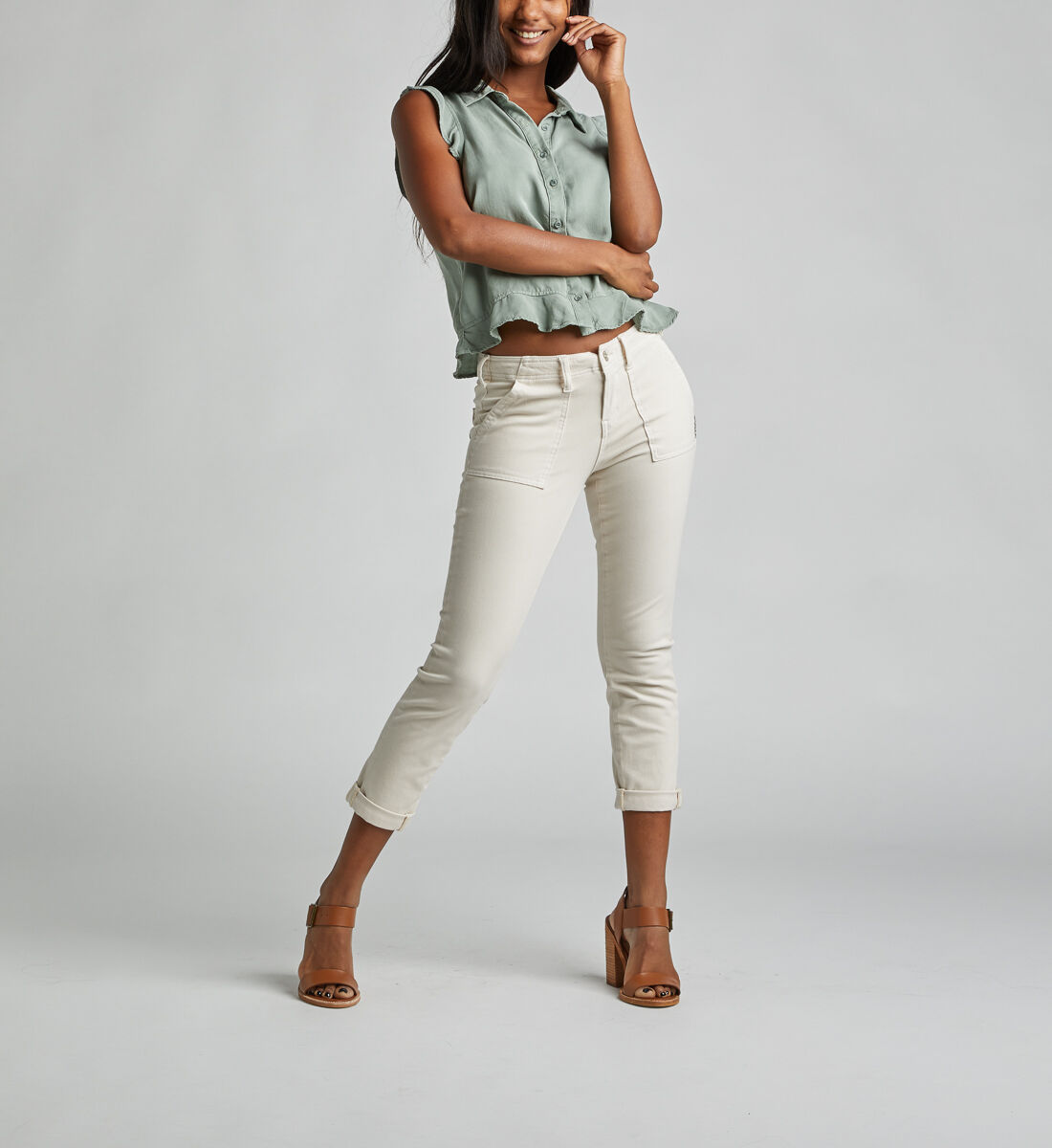 Buy Mid Rise Utility Slim Crop Jeans for USD 69.00 Silver Jeans