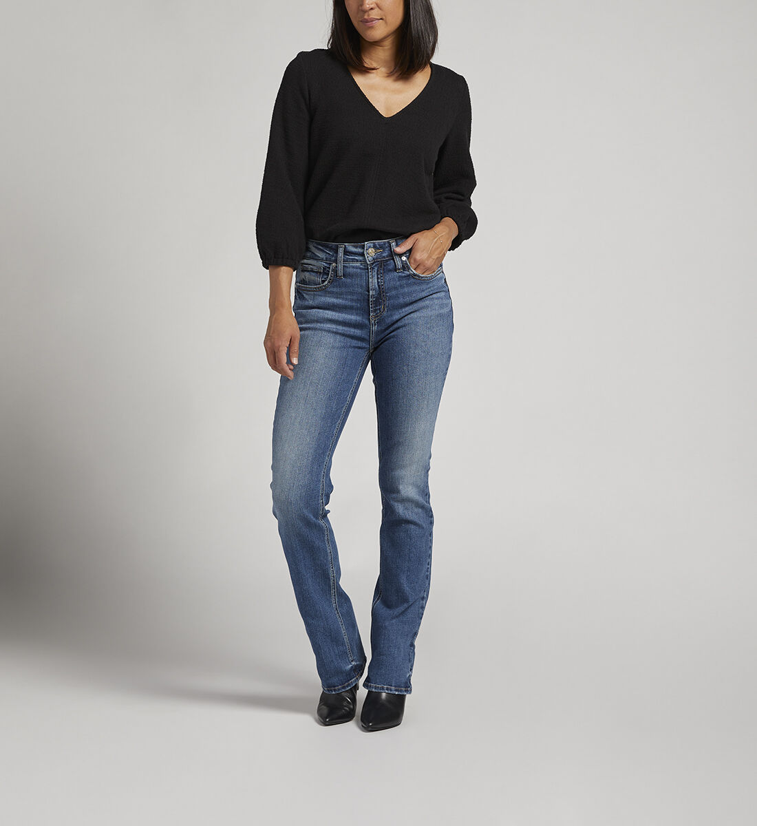 Buy Avery High Rise Slim Bootcut Jeans for USD 84.00 Silver
