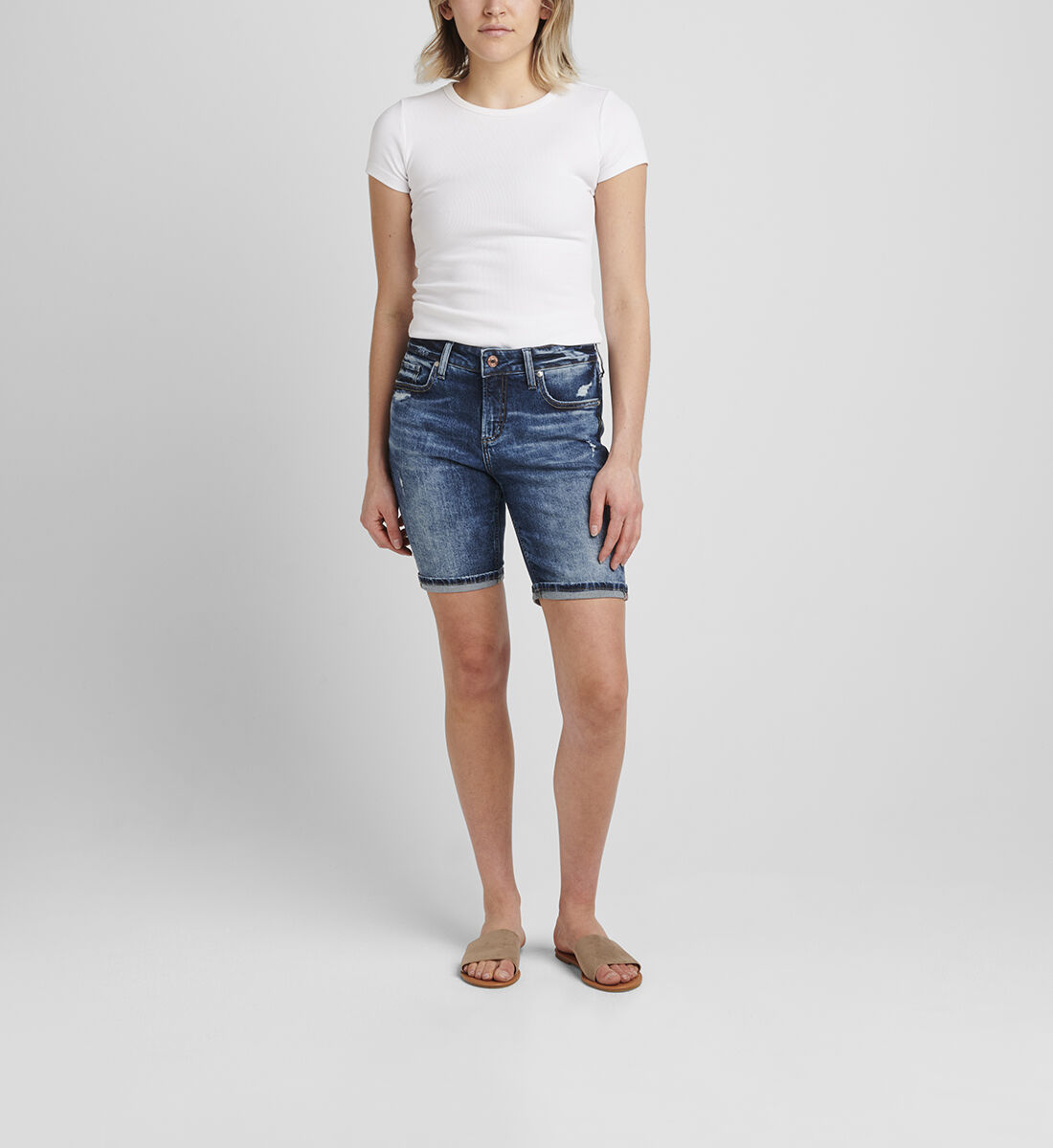 Elyse Mid Rise Bermuda Short - Silver 