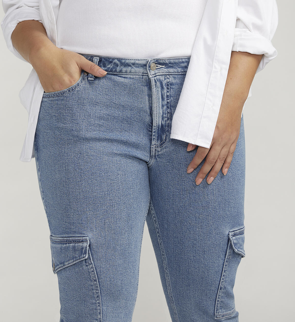 Be Low Cargo Pocket Jeans Plus Size, , hi-res image number 3