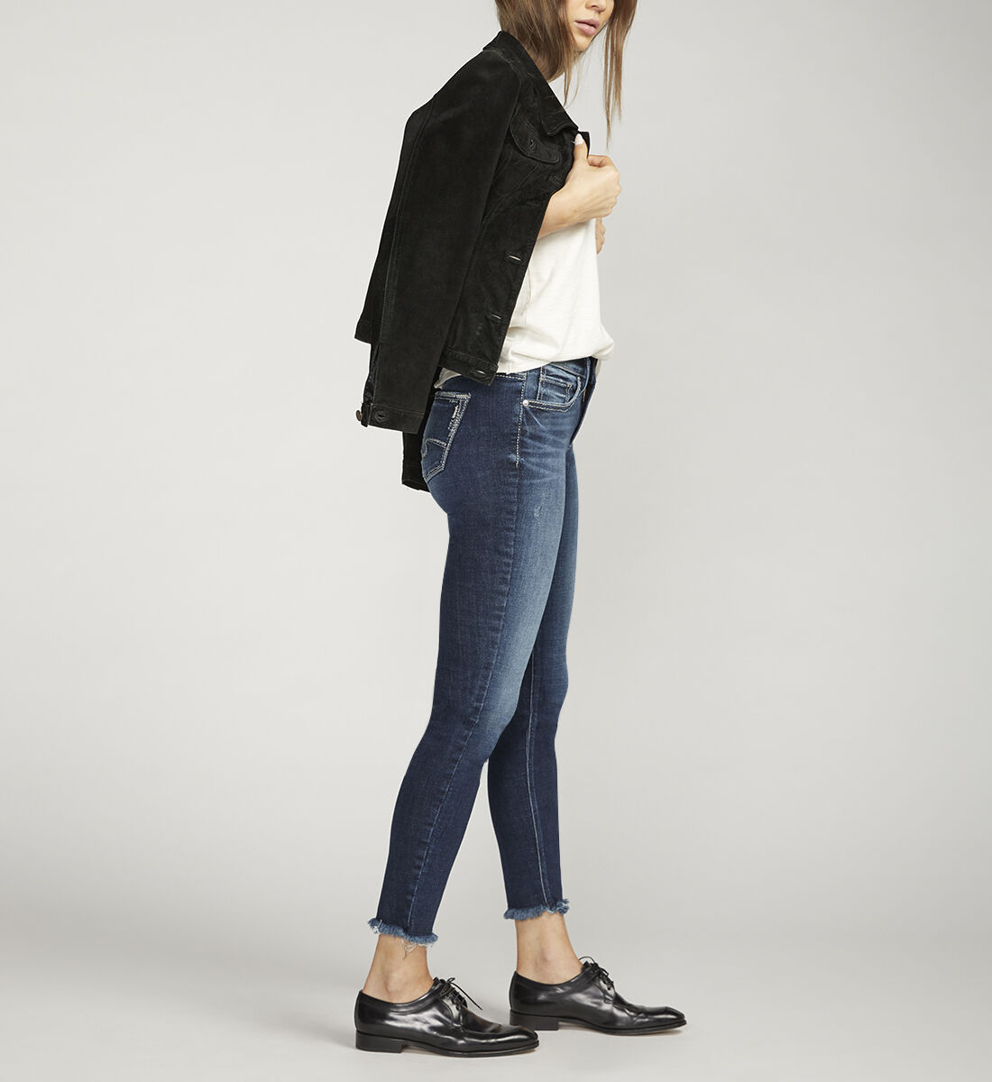ANGELICA Jeans Donna Suki Mid Super Skinny – Vita Media Elasticizzati, Denim Indaco Scuro Con Finiture Artigianali
