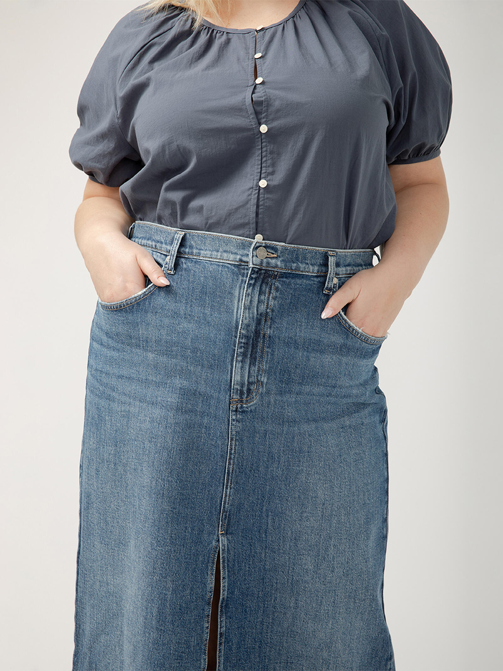 Buy Front-Slit Maxi Jean Skirt Plus Size for USD Silver Jeans