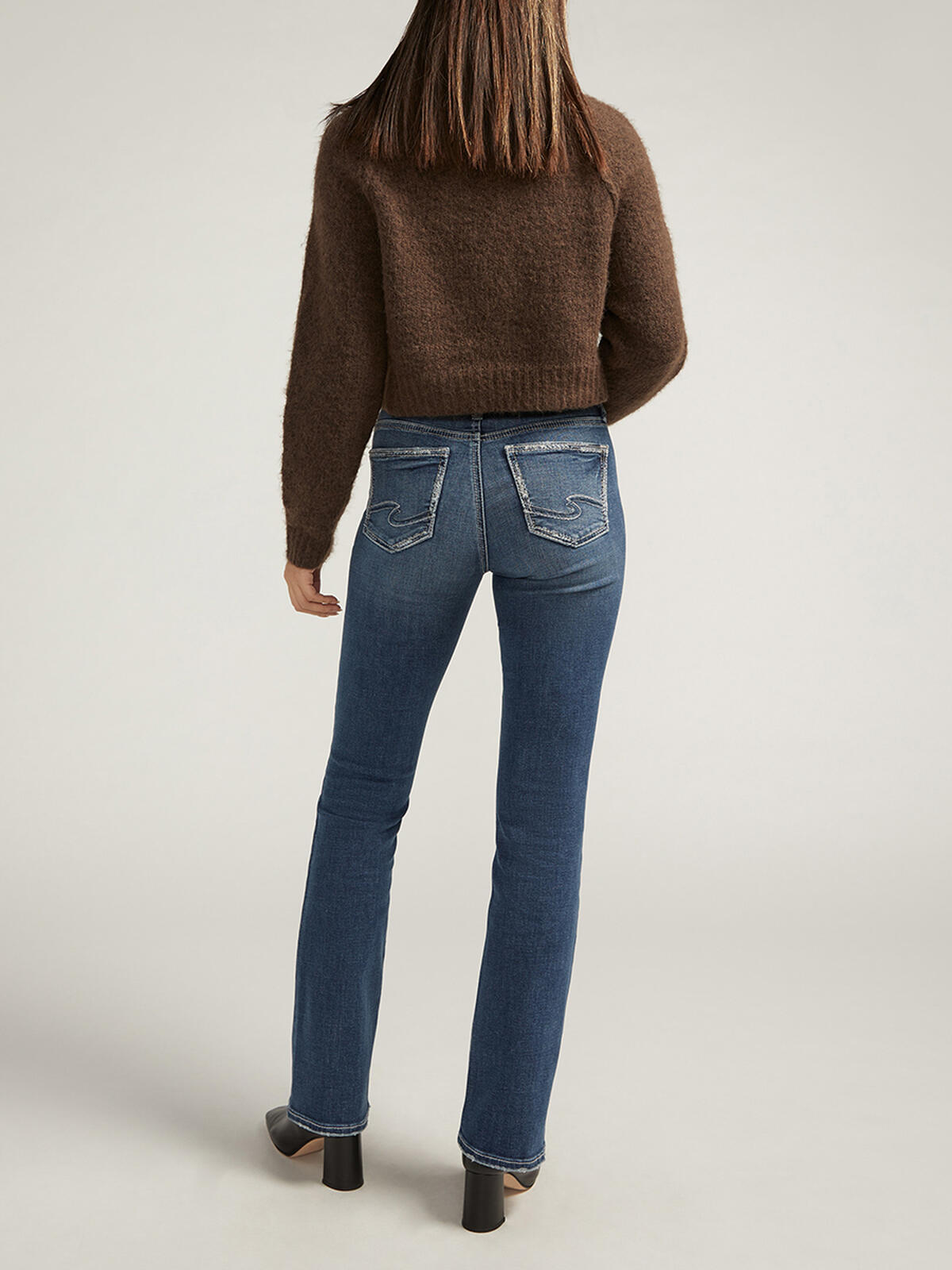 Women's Vintage Feather Embroidered Bootcut Jeans - Stretchy Mid Rise Slim Bell Bottom Flare Pants