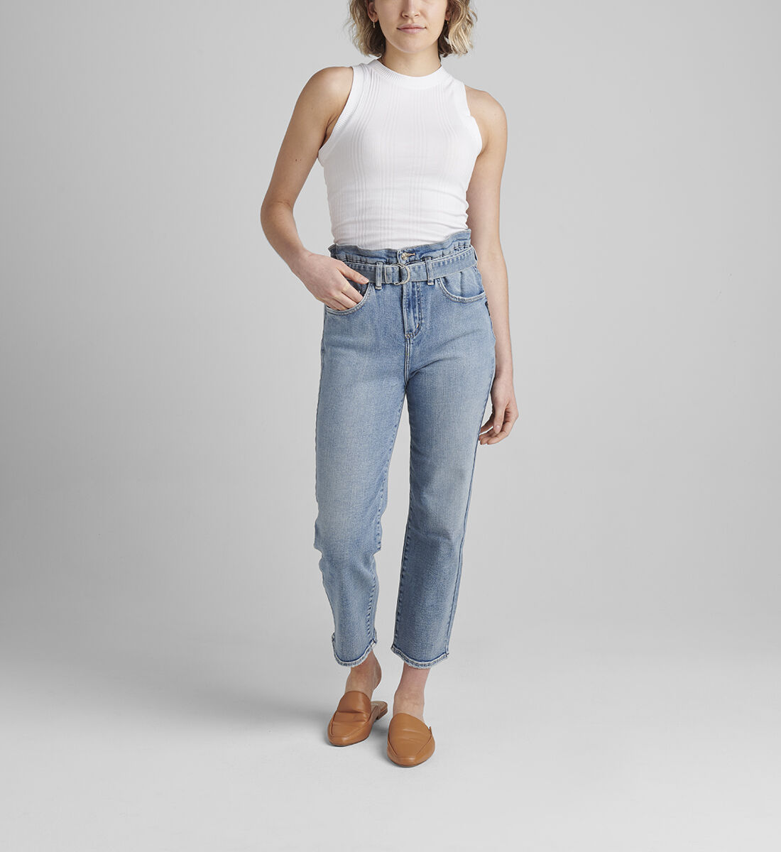 Paper Bag High Rise Straight Crop Jeans Front