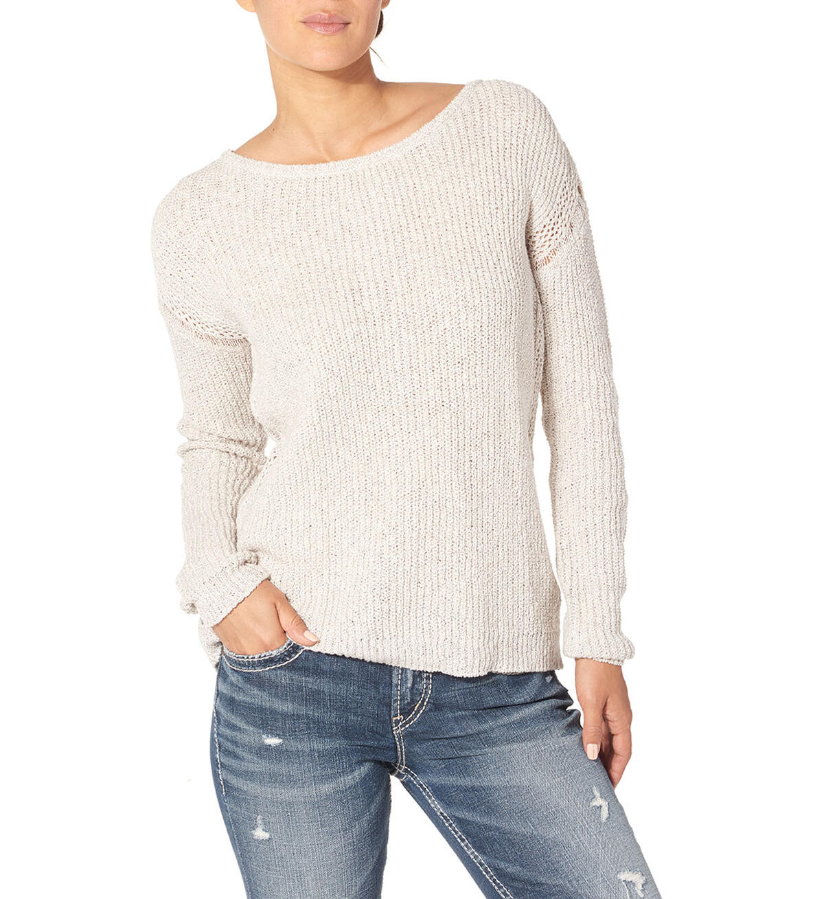 Boxy Sweater with Open Knit Detail, , hi-res image number 0