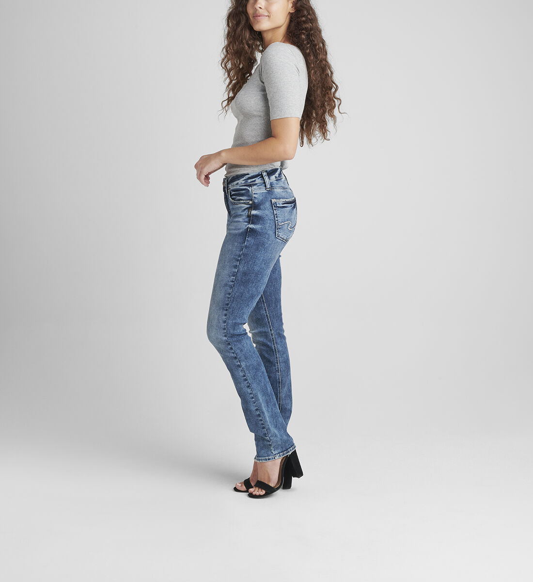Buy Suki Mid Rise Straight Leg Jeans for USD 84.00 | Silver