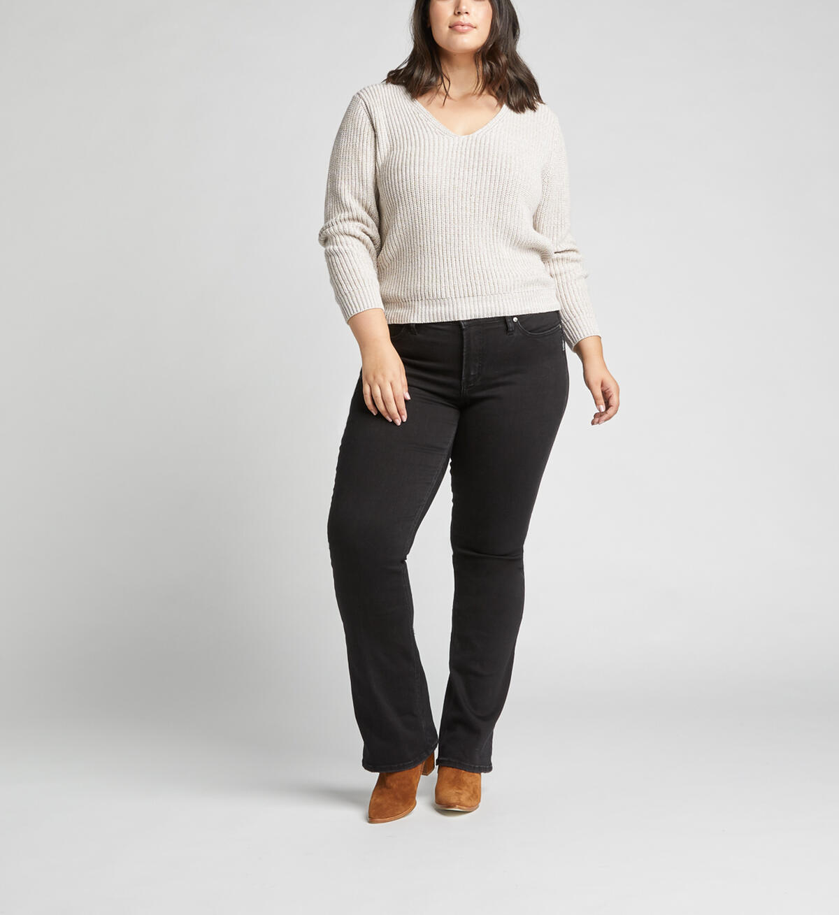 Suki Mid Rise Slim Bootcut Jeans Plus Size, Black, hi-res image number 0