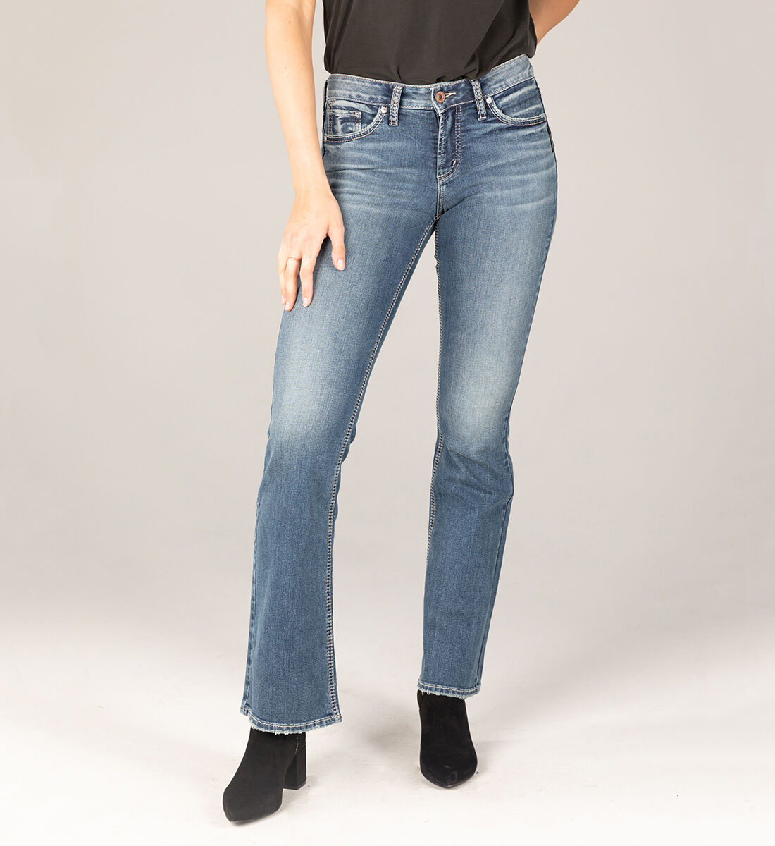 Suki Mid Rise Bootcut Jeans Front