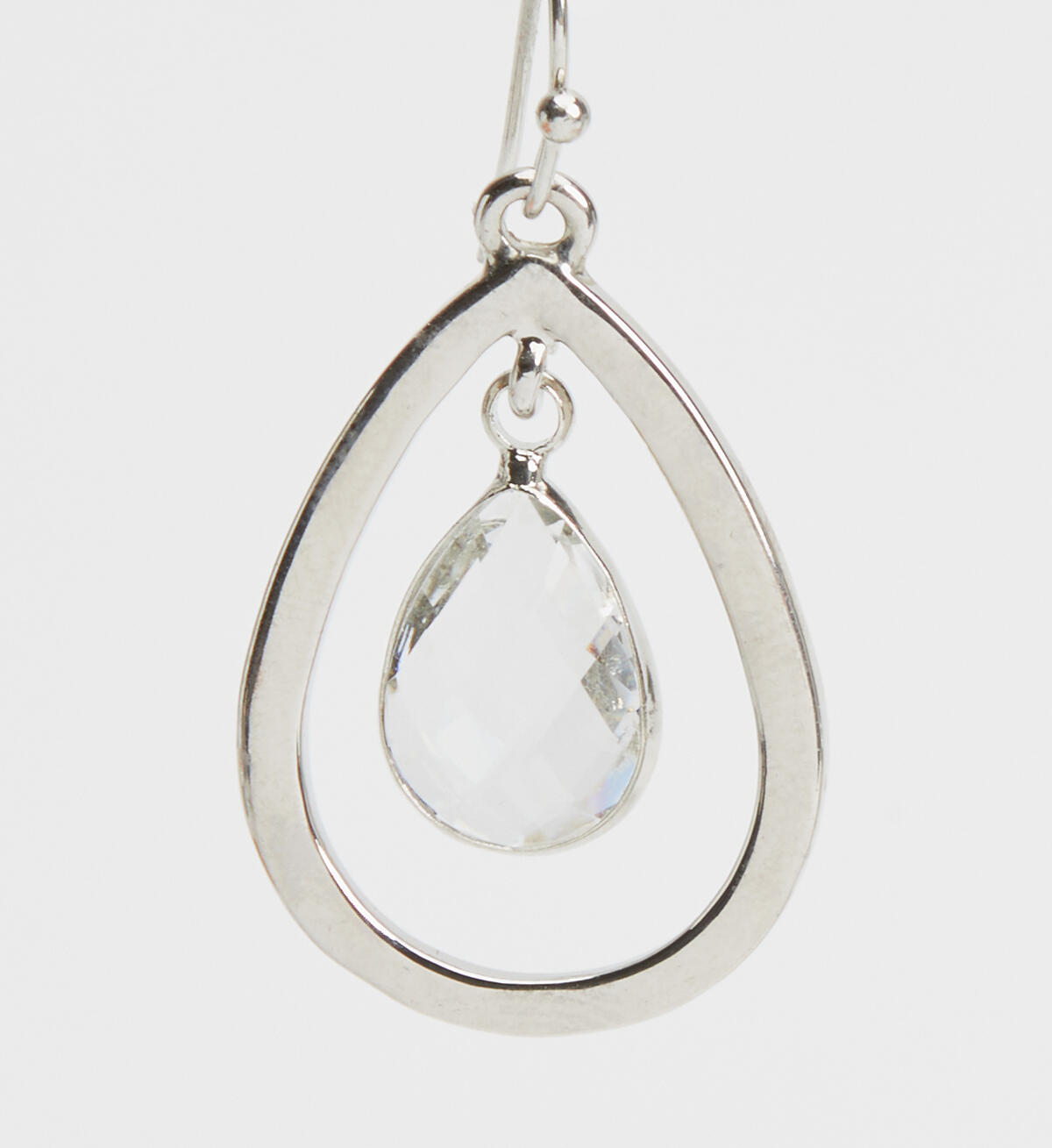 Rhinestone Teardrop Earrings, Silver, hi-res image number 1