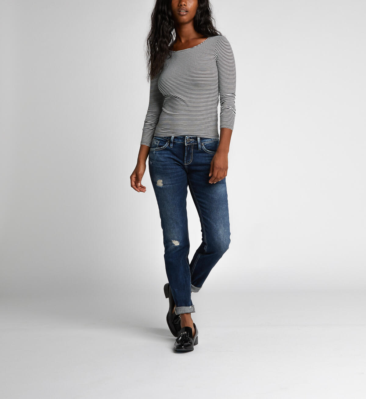Boyfriend Slim Mid Rise Dark Wash, , hi-res image number 0