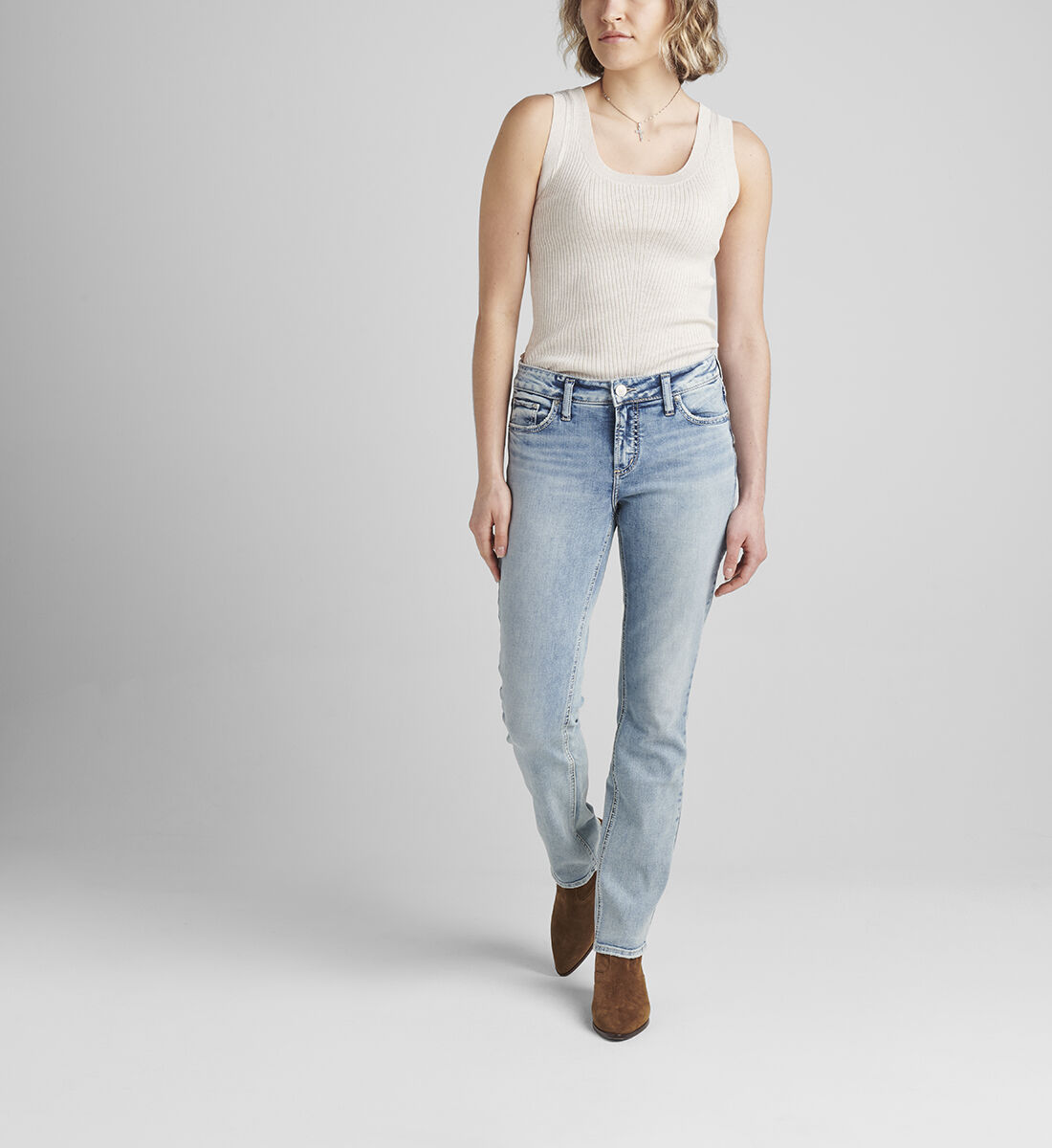 Elyse Mid Rise Straight Leg Jeans Front