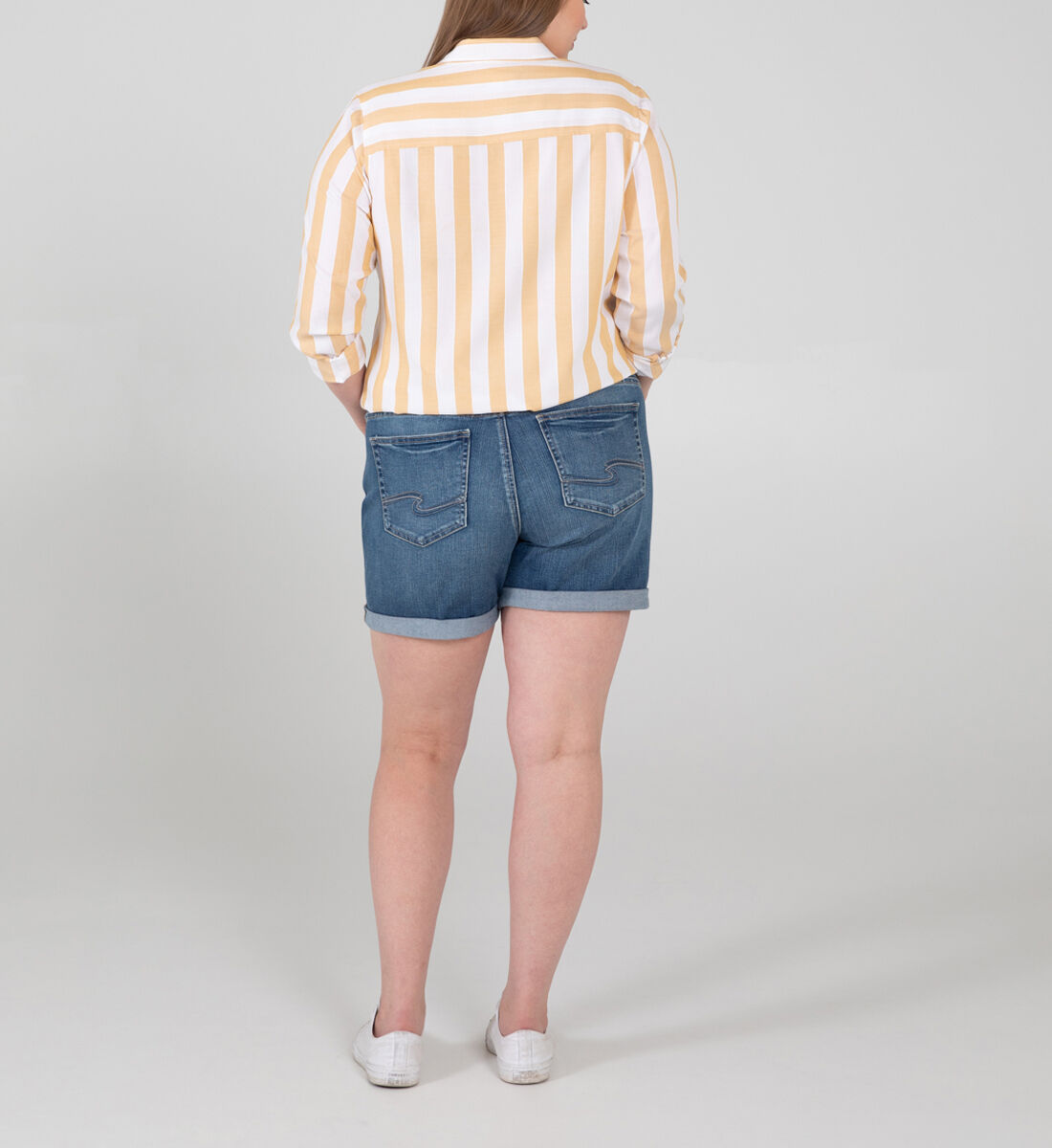 Buy Boyfriend Mid Rise Shorts Plus Size for USD 34.00 Silver