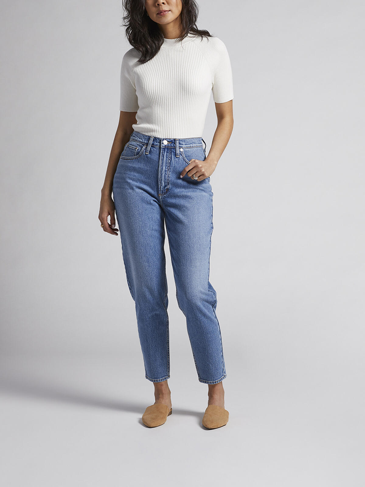 High Rise Tapered Leg Mom Jean, Indigo, hi-res image number 0
