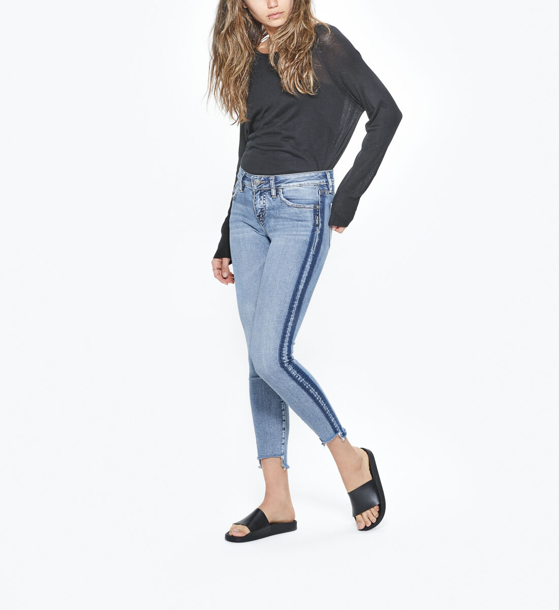 Jeans with silver side stripe store