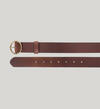 Women's Heavyweight Genuine Leather Belt with Circle Center Bar Buckle, Brown, hi-res image number 1