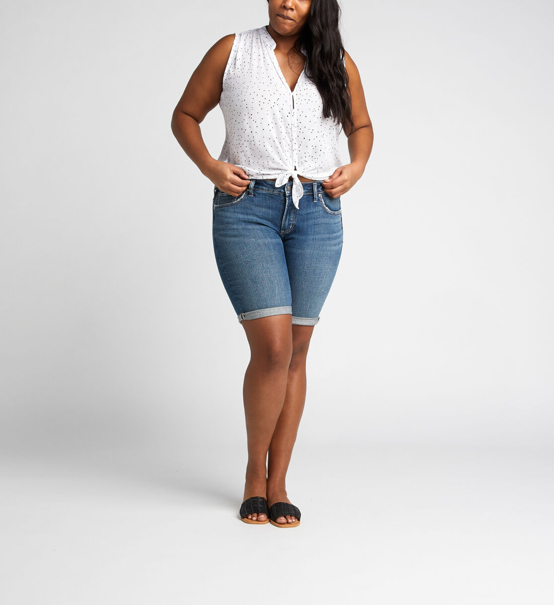 Silver jean shorts plus size hot sale