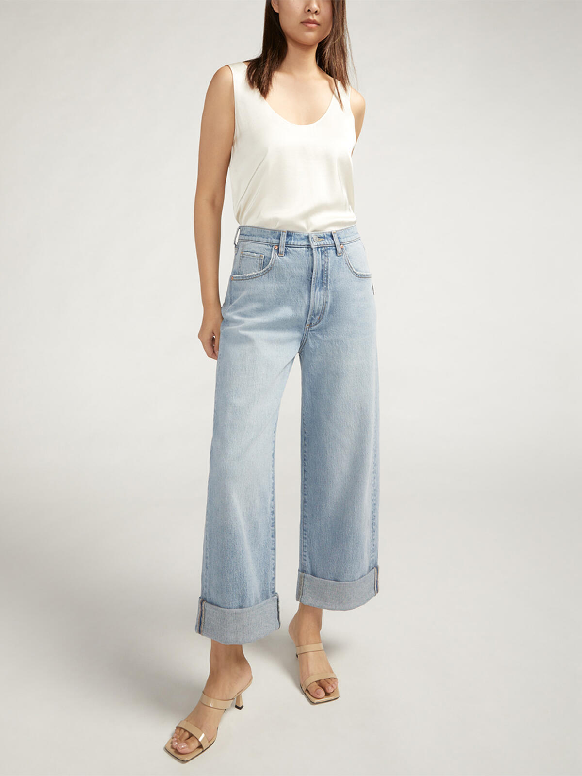 Baggy Mid Rise Wide Leg Cropped Jeans, , hi-res image number 0