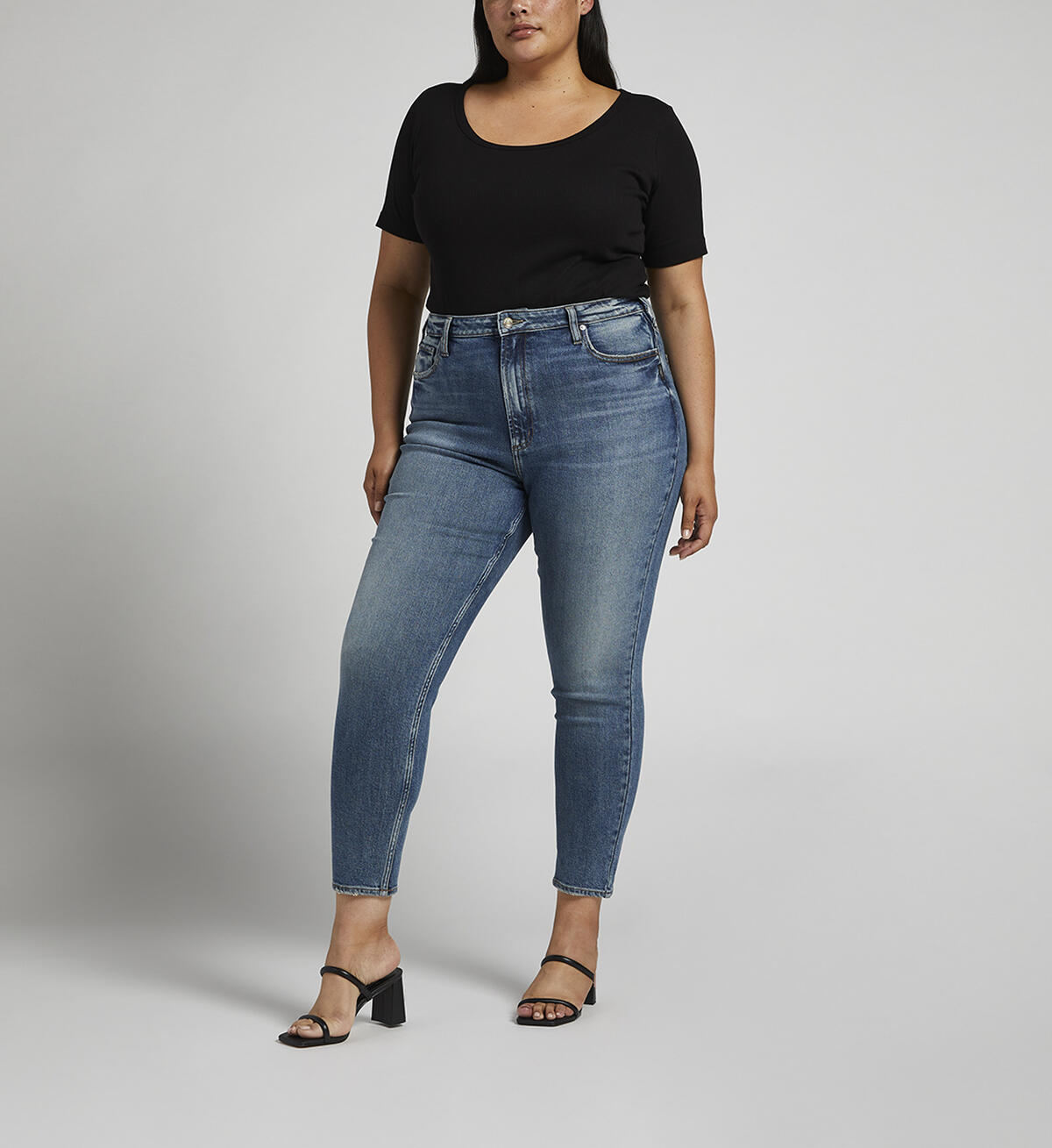 Buy High Rise Tapered Leg Mom Jean Plus Size for USD 84.00 Silver