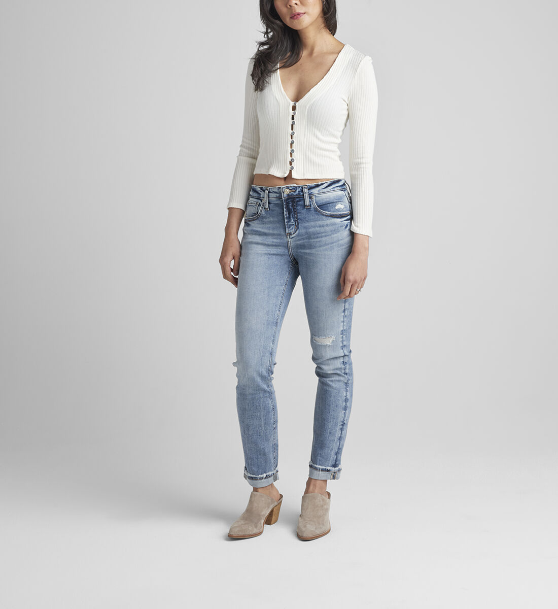 Beau Mid Rise Slim Leg Jeans - Silver 