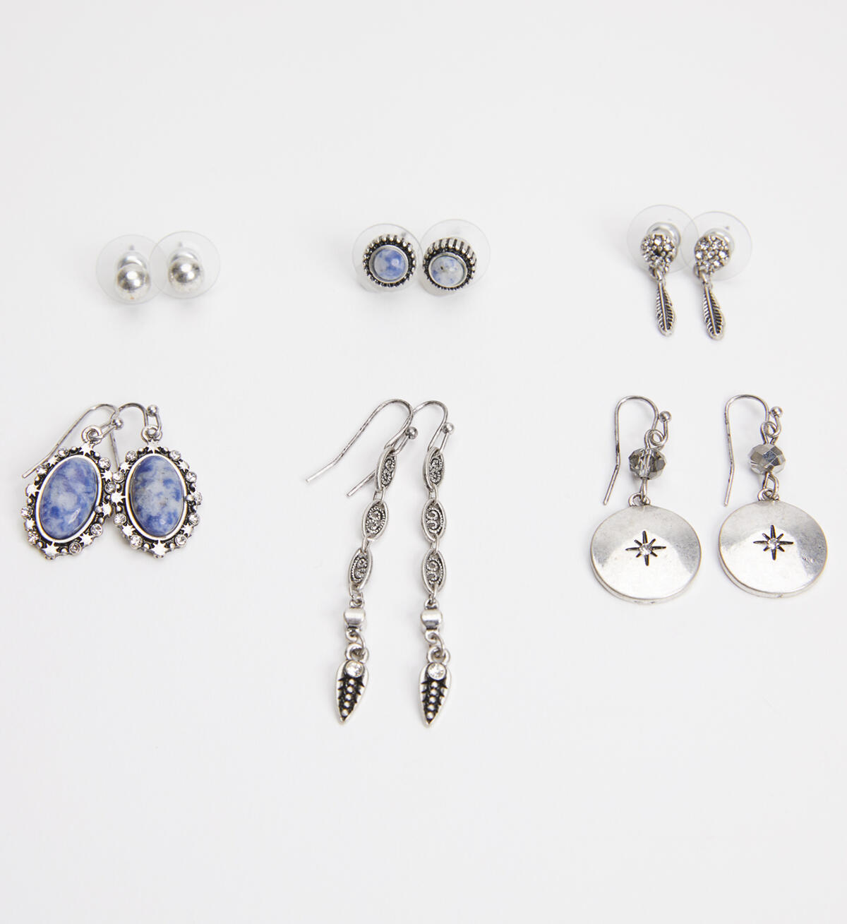 Silver-Tone and Blue Earring Set, , hi-res image number 0