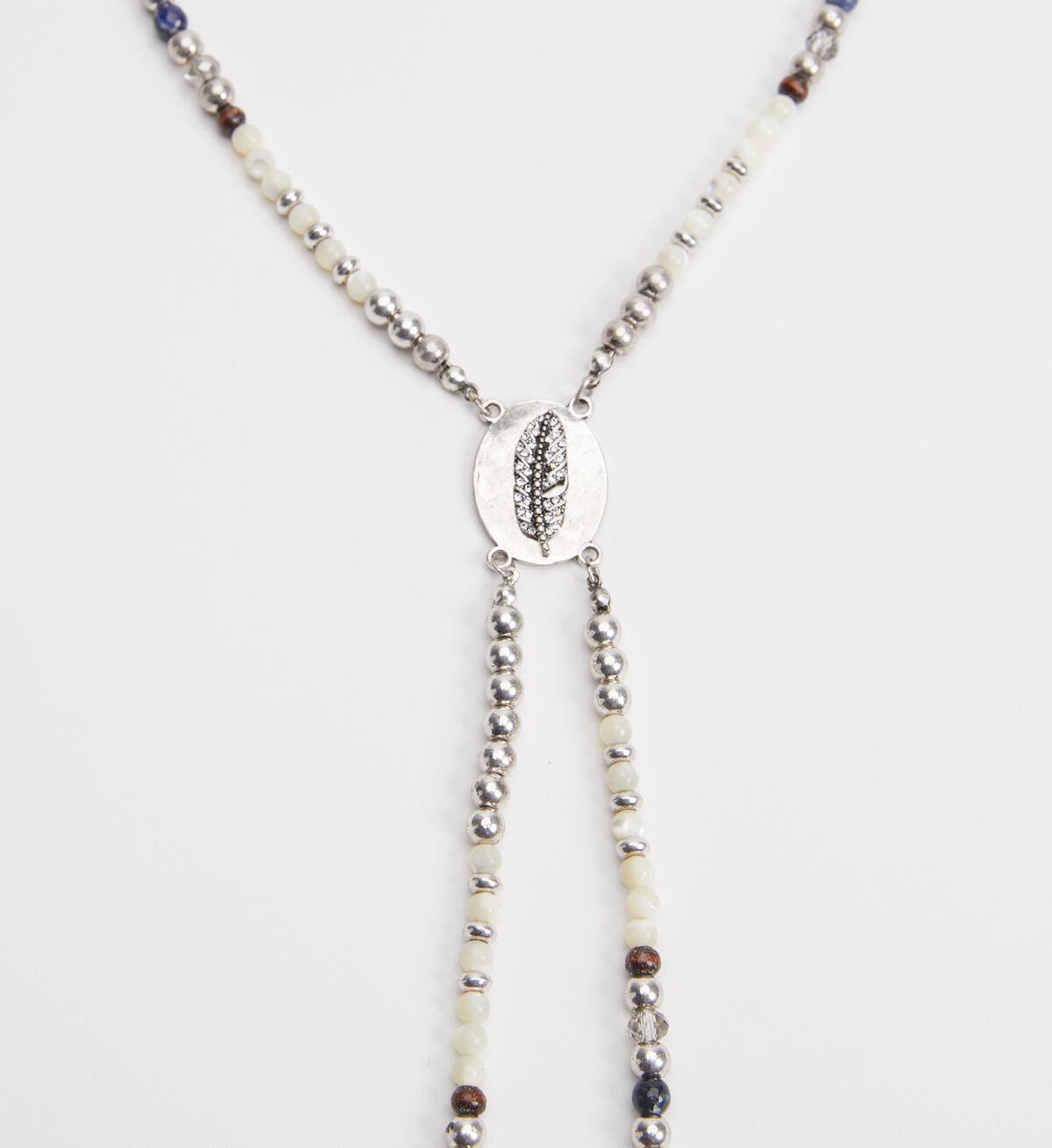 Silver-Tone Beaded Long Tassel Necklace, , hi-res image number 1